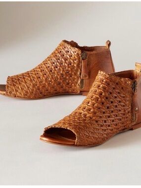 Sundance Woven Leather Asheville Double Zip Peep Toe Sandal EU 39 US 8.5 cognac